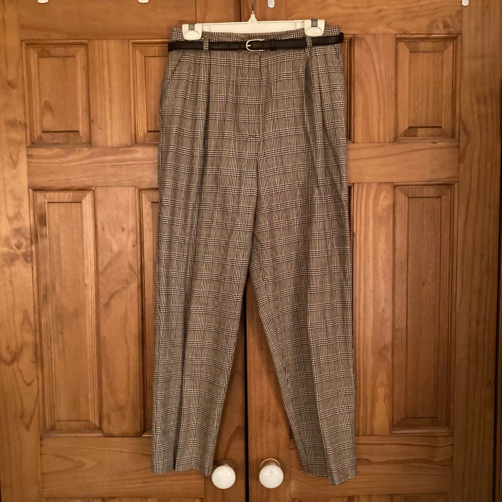 NWOT Jaclyn Smith Vintage 80s 90s Pleated Career Pants Plaid Tan Brown Size 12P